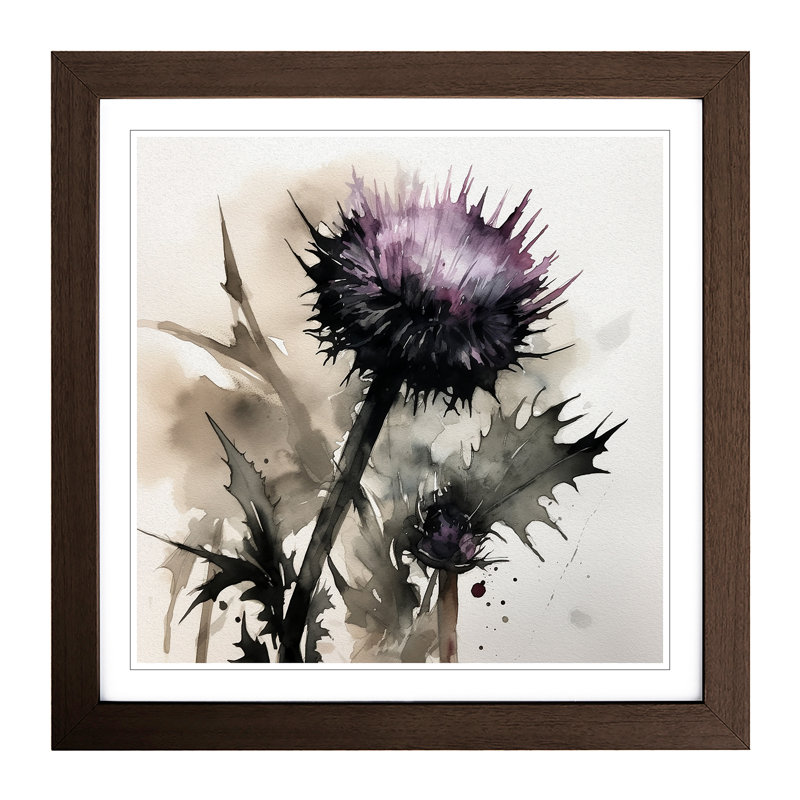 Thistle Ink Wash - Framed Print, Walnut