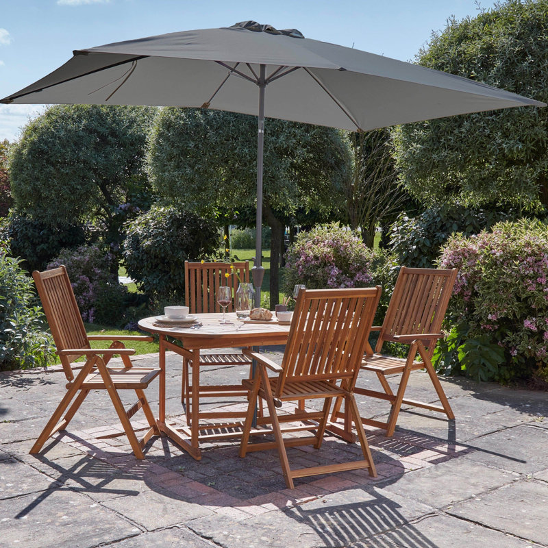 Zayan 4 - Person Wood Patio Dining Set with Oval Table, Grey 