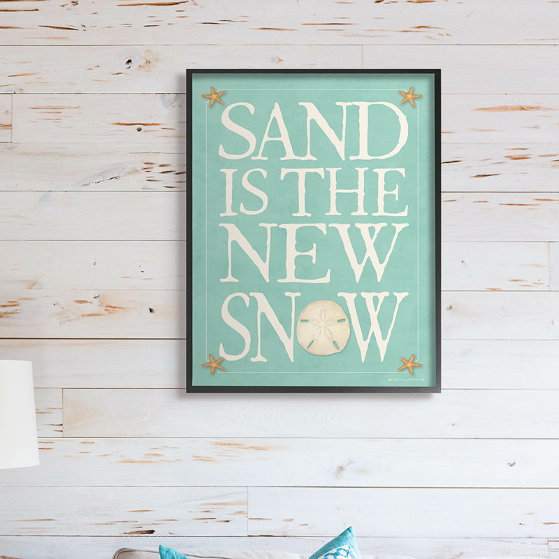 «Sand Is The New Snow», étoile de mer d'hiver nautique, H 14 po x l 11 po, Giclée encadrée noir minuit