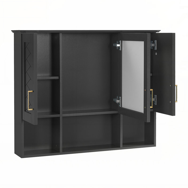 Armoire à pharmacie 2-en-1 à fixation murale avec tablettes réglables, Noir