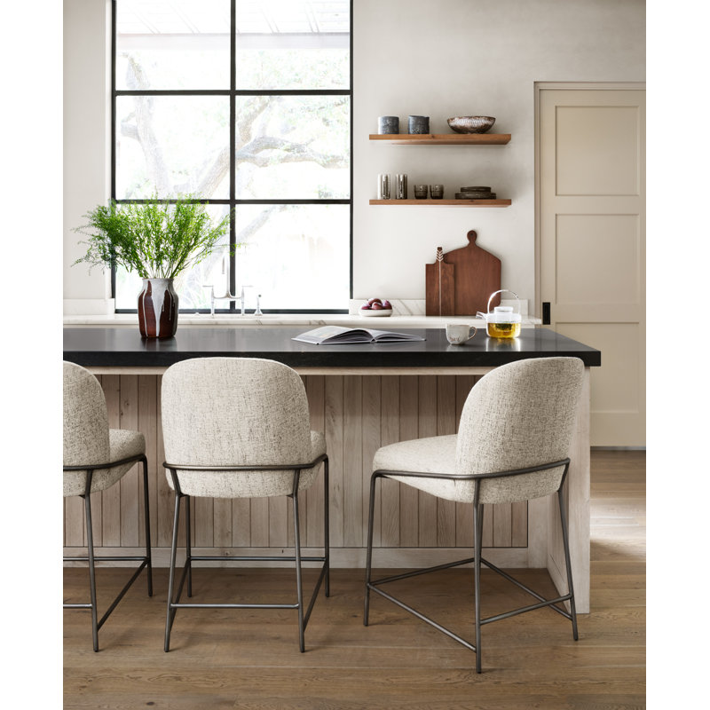 Astrud Upholstered Bar Stool with Metal Frame, Polyester Blend Cream, Counter Stool (25" Seat Height)