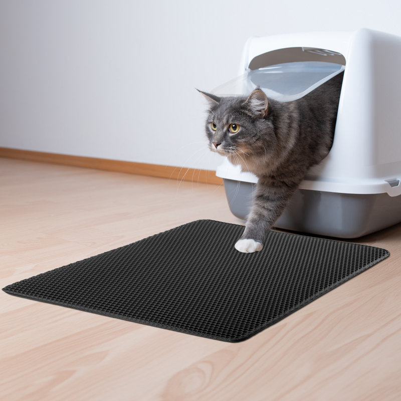 Black Dual-Layer Honeycomb Design Waterproof Cat Litter Mat