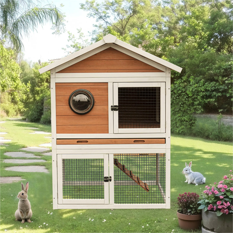 Cage à lapin en bois de qualité supérieure, maison de lapin extérieure résistante aux intempéries avec plateau coulissant et coulissant, refuge spacieux pour petits animaux