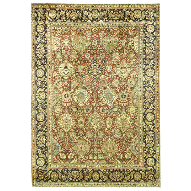Tapis rouge et noir noué à la main de haute qualité