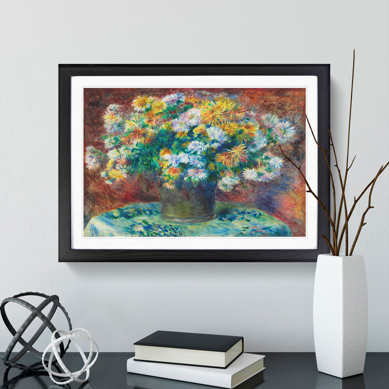 Chrysanthemums by Pierre-Auguste Renoir - Picture Frame Painting, Black Framed, 36cm H x 48cm W x 2cm D