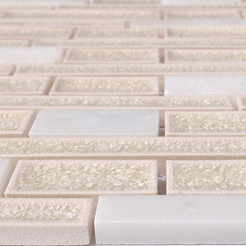 Urban Random Sized Crackled Glass & Stone Linear Mosaic Wall Tile