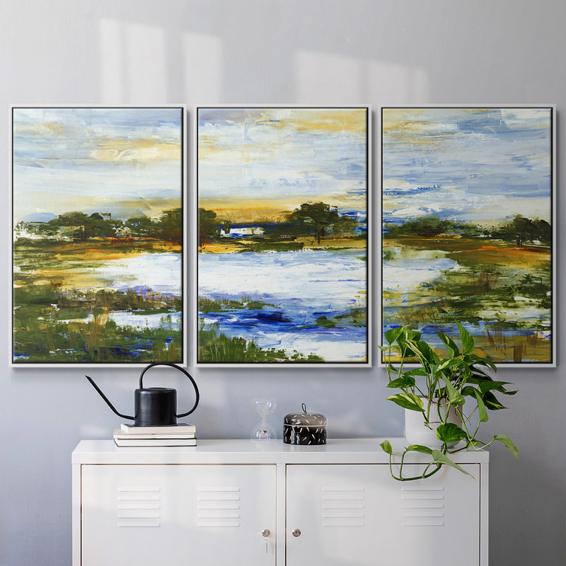 " Lazy River " 3 - Pieces, 24" H x 48" W x 2" D, White Framed