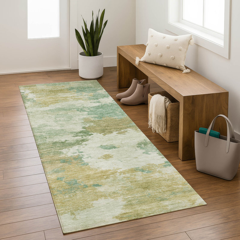 Premium Machine Washable Mayfield AMF2144 abstract Rug, 2'3" x 7'6" Runner, Aloe
