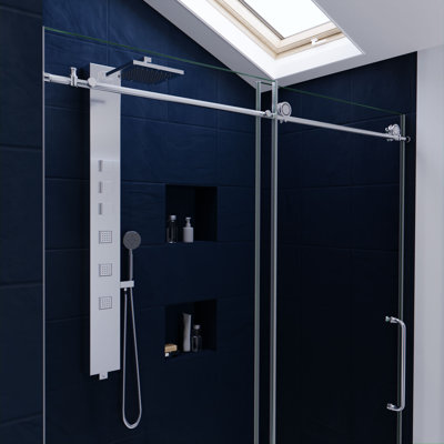 Leon 60'' - W x 76'' H Single Added Door Frameless Shower Door with Tsunami Guard