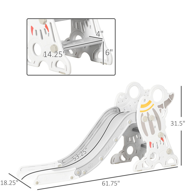 Glissade intérieure, grise, surface lisse pour un glissement facile, 1,5 à 3 ans facilite la glissade 3, thème de fusée amusant, jeu inspirant qui allume l'imagination et