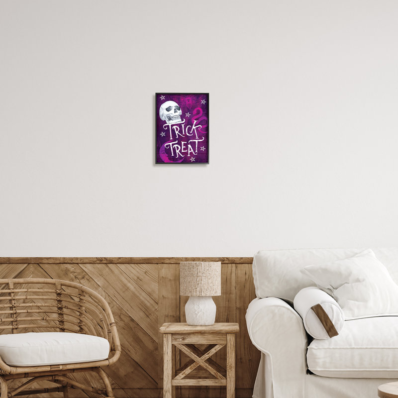 «Trick Or Traite», Halloween mauve, encadré sur bois par ND Art, impression, H 14 po x l 11 po x P 1,5 po