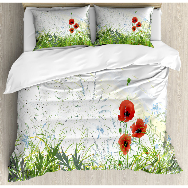 Cottage Americana Polyester Floral Duvet Cover, Queen Duvet Cover + 2 Shams