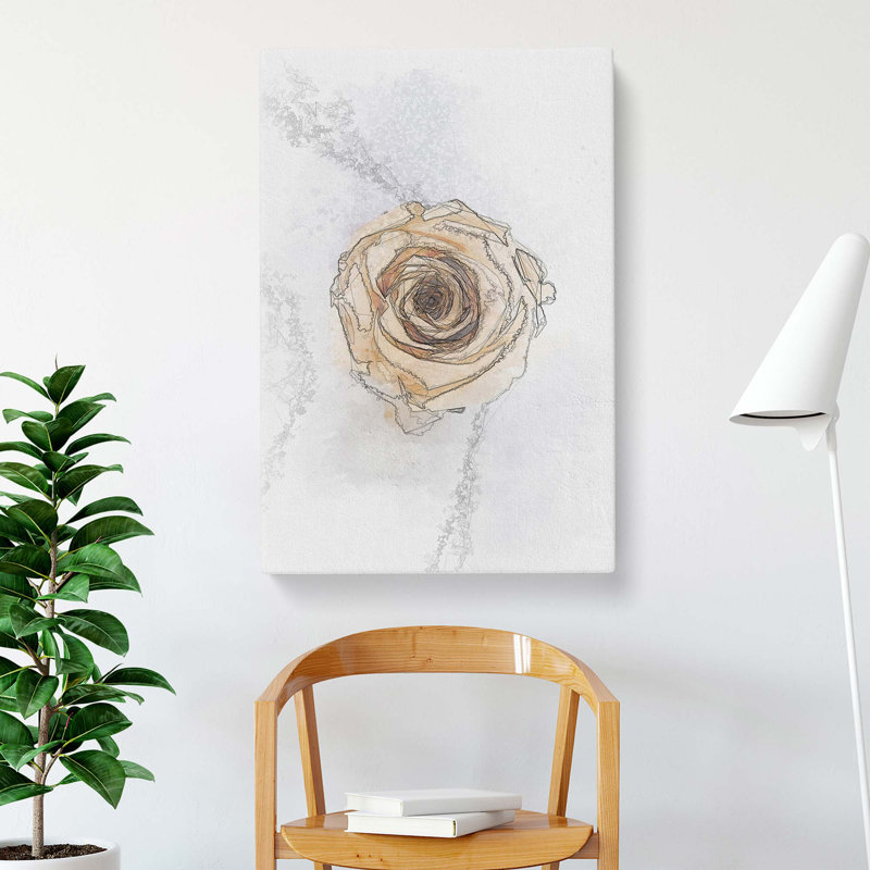 Pale Yellow Rose in Abstract - Wrapped Canvas Drawing - Wrapped Canvas, 76cm H x 50cm W x 3cm D