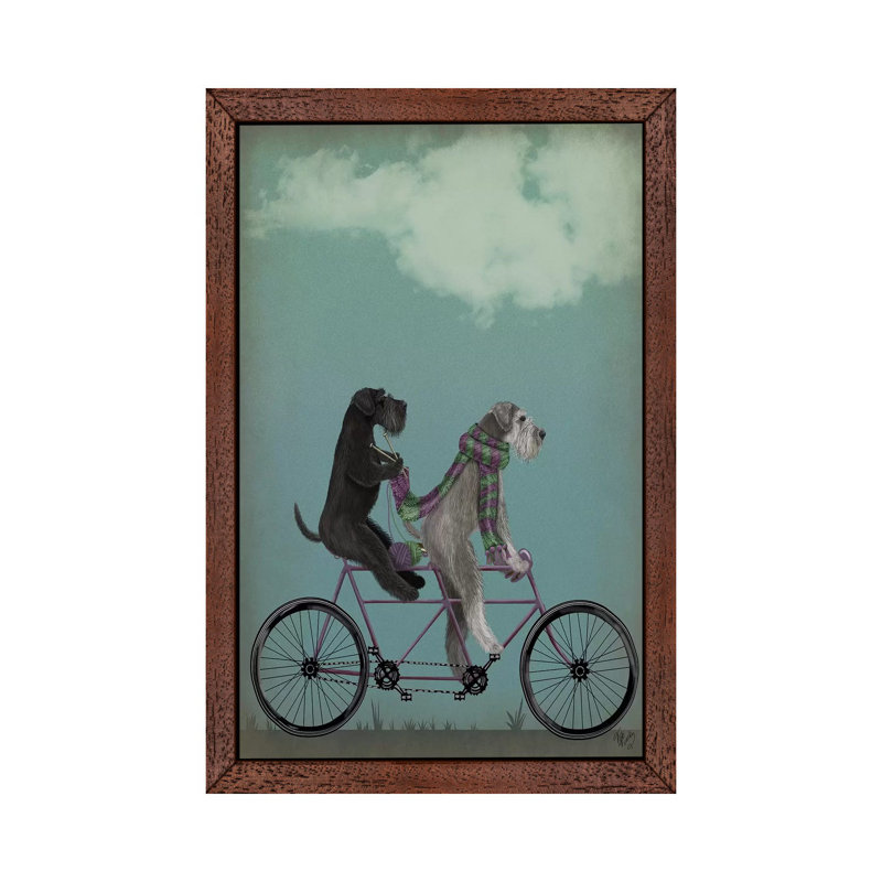 Schnauzer Tandem by Fab Funky - Print on Canvas, 101.6 cm H x 66.04 cm W, Brown Framed