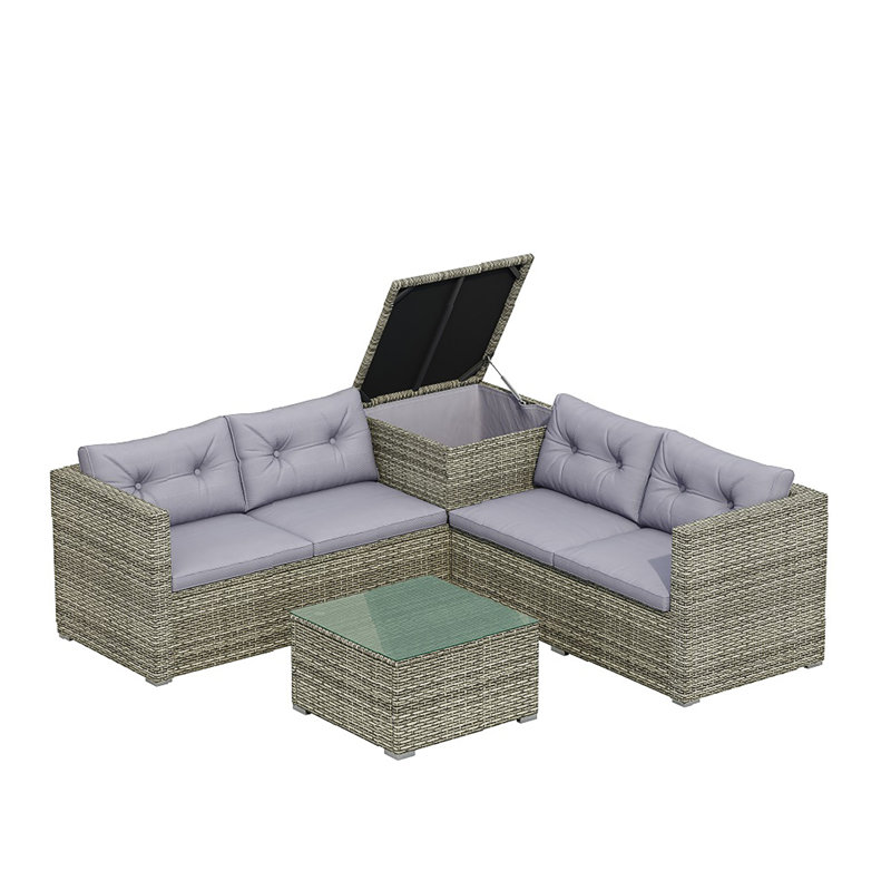 4-Person Outdoor Seating Group with Cushions, Storage Box and Table, Grey