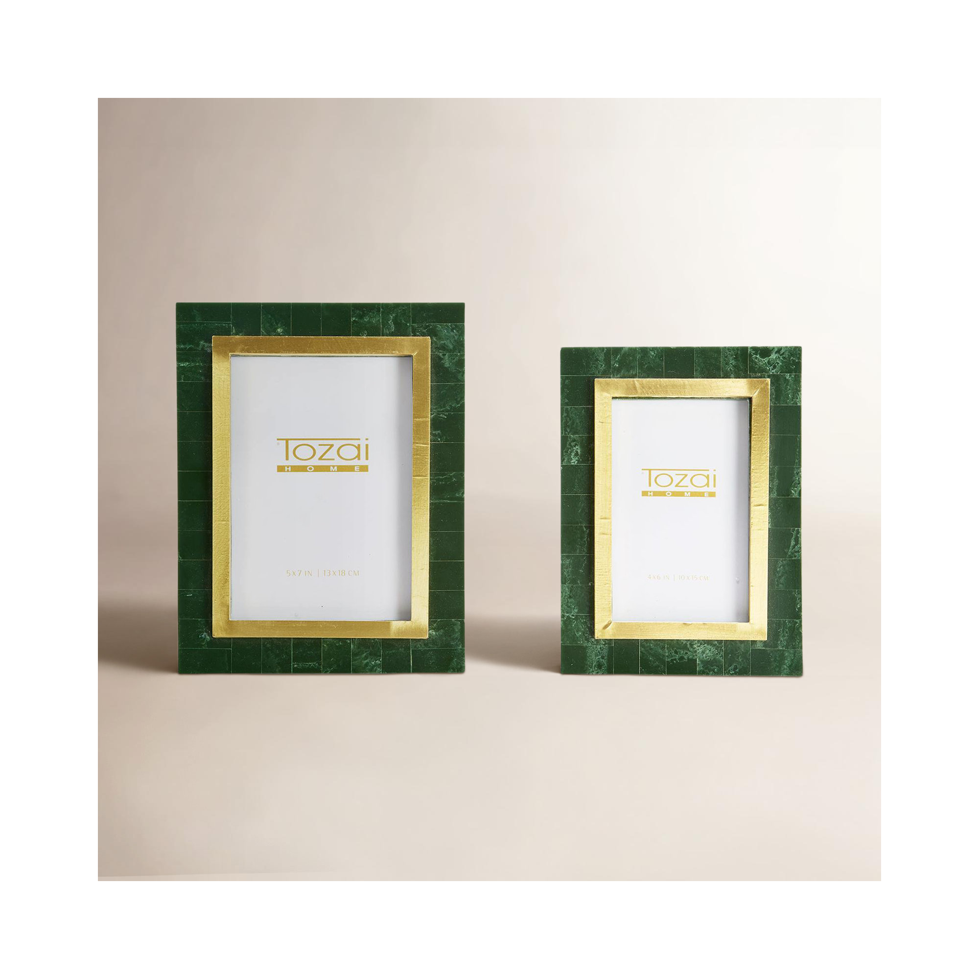 Set Of 2 Aventurine Green And Gold Photo Frame