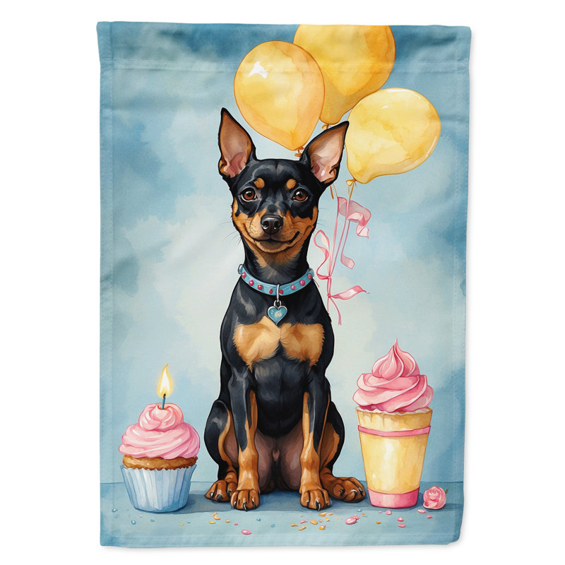 Drapeau de jardin «Happy Birthday», Pinscher miniature