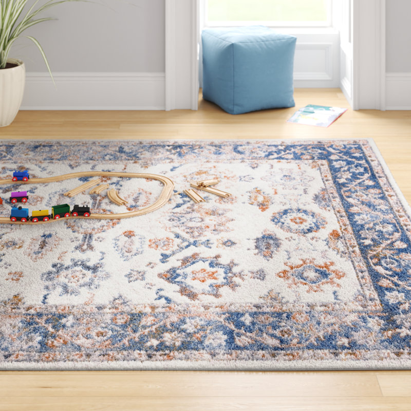 Gumm Oriental Blue/White/Brown Area Rug, Rectangle 8' x 10'