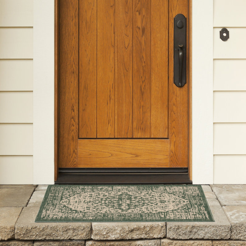 Tapis intérieur / extérieur vert foncé / beige Dracut, Rectangle 2 pi x 3 pi 7 po