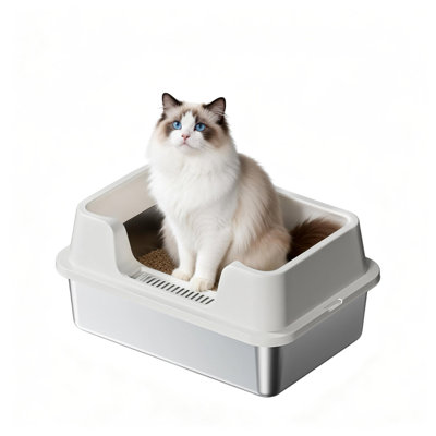 Stainless Steel Cat Litter Box, High-Sided & Non-Stick, Odor-Resistant Metal Litter Pan