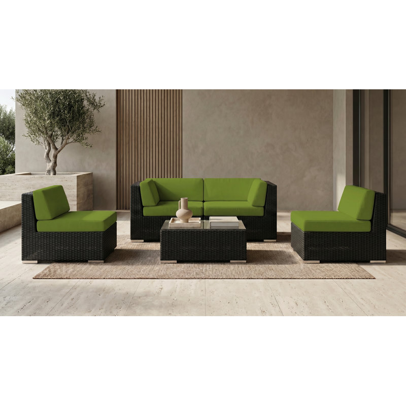 Ensemble de conversation en osier pour 4 personnes avec coussins Billyjo Wicker, Noir, Sunbrella Ara