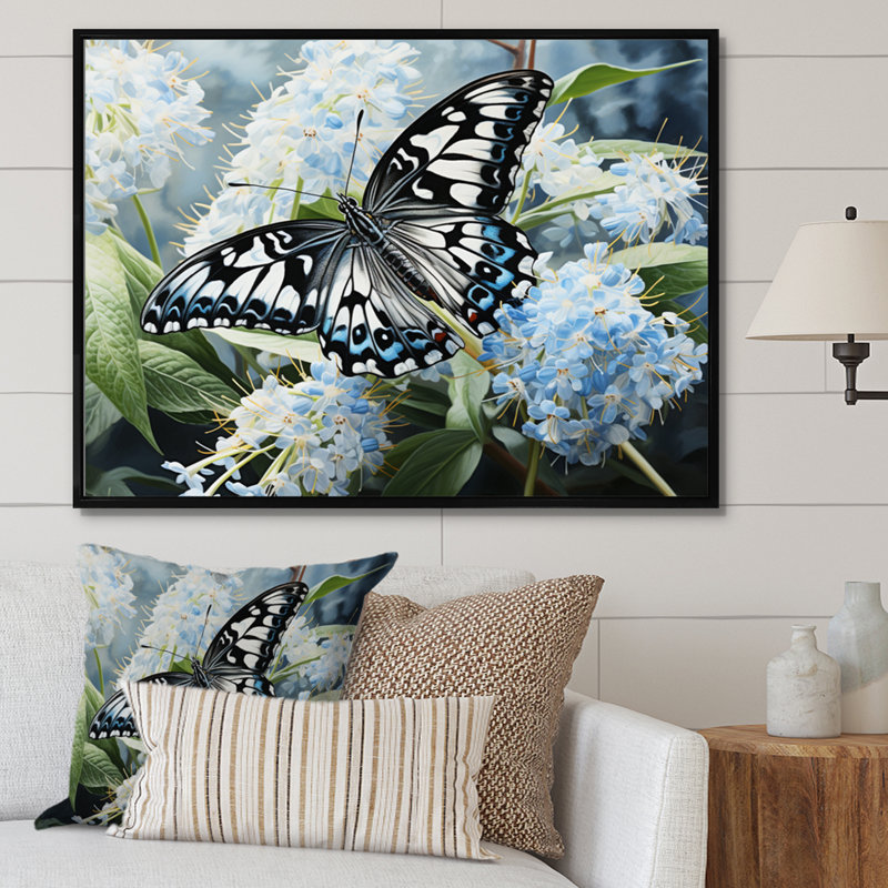 «Incy Blue Butterfly Haven I», reproduction, H 16 po x l 32 po x P 1 po, Cadre flottant noir