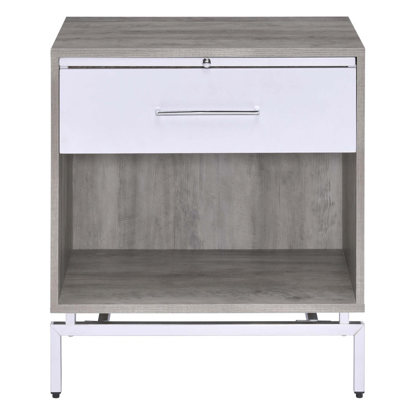 Table d'appoint en chêne gris vieilli et blanc patiné