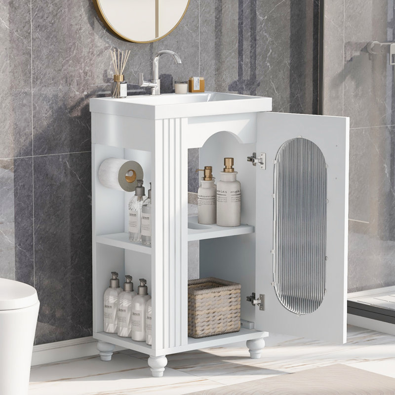 Meuble-lavabo de 20 po avec lavabo, meuble-lavabo avec tablette à deux niveaux, tablette réglable
