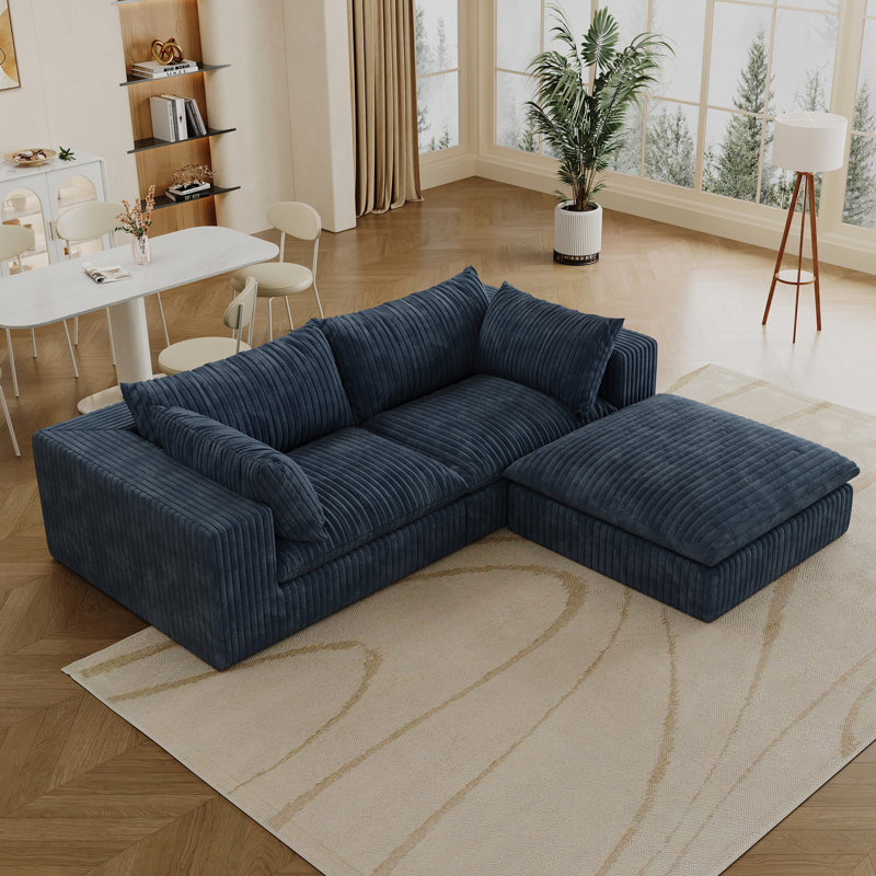 Canapé profond en velours côtelé de 39,8 po à 3 places avec coussin amovible, conception double couche, sans assemblage, pour salon, chambre à coucher, appartement, siège luxueux rembourré de plumes, éponge double confort moelleux, haute
