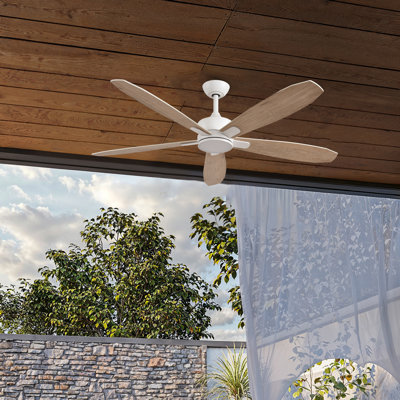 Kaminski 56-Inch Indoor Ceiling Fan with LED Light Kit, Matte White with Blackened Oak/White Wood Reversible Blades, 6CCT Color Select, Integrated LED, Remote Control (5-Blade)