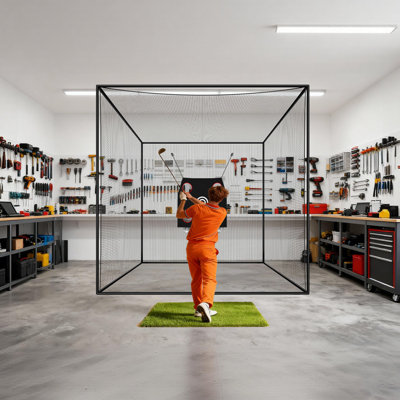 Golf Batting Cage, 10 x 10 x 10 FT Golf Cage, Driving Hitting Cages with 3-Ply Knotless Polyester, Golfs Target & 9-Hole Baseball Target, Golfs Hitting Net for Indoor, Outdoor, Backyard
