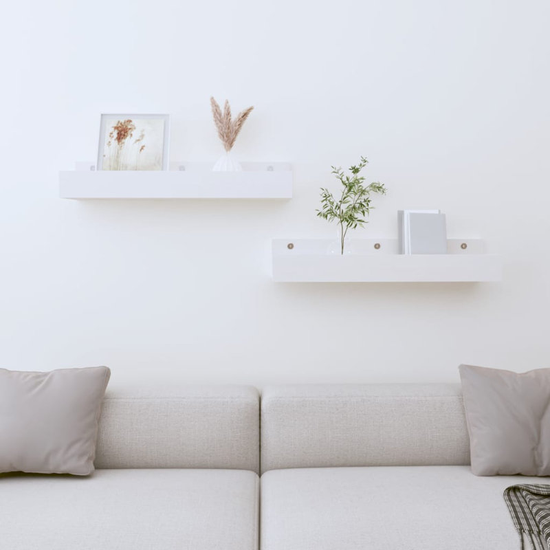 Wall Shelves 2 Pcs Solid Wood Pine, White, 9cm H x 50cm W x 12cm D