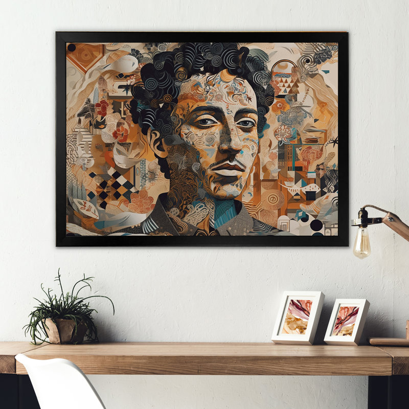 Illustration masculine sur toile, Cadre d'angle fermé noir, H 16 po x l 32 po x P 1 po