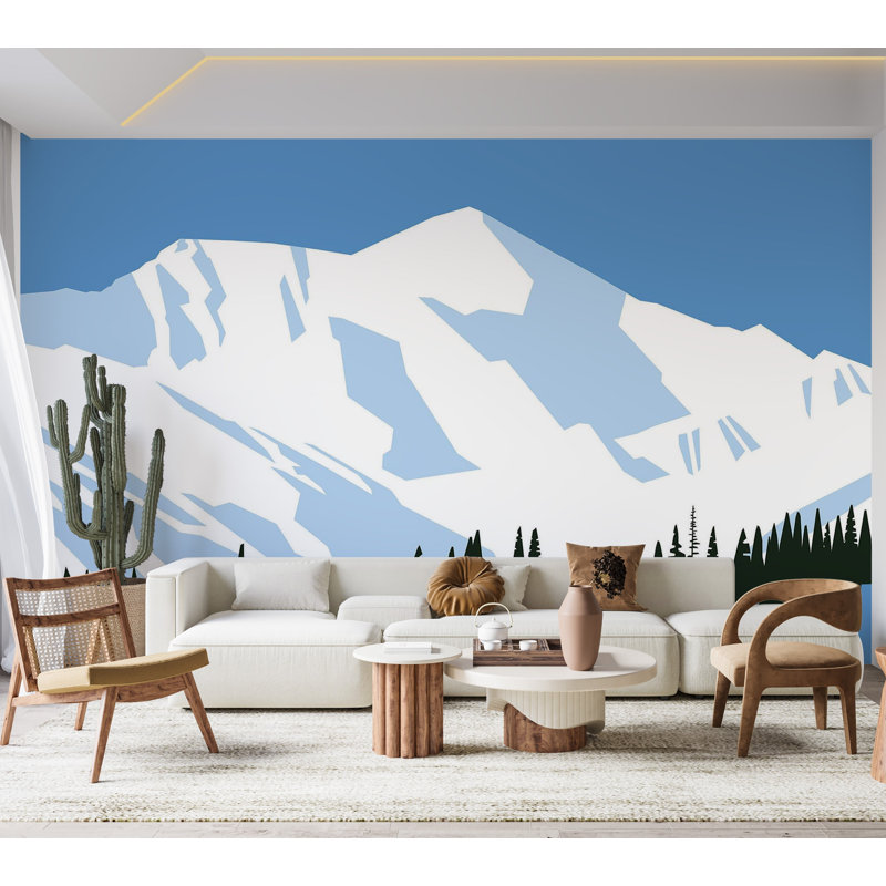 Murale pelez et collez de qualité supérieure - Snowy Mountain Peak, L 150 po x L 108 po