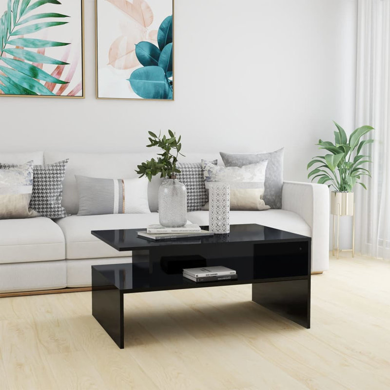 Allessio Sled Coffee Table with Storage, High Gloss Black