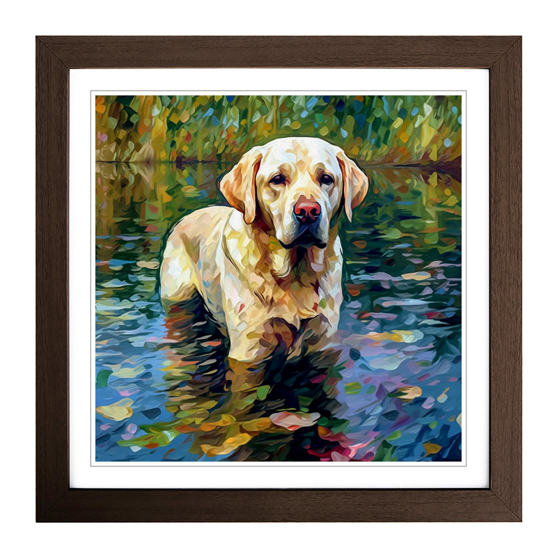 Labrador Retriever Neo-Impressionism - Single Picture Frame Print on Wood, Walnut