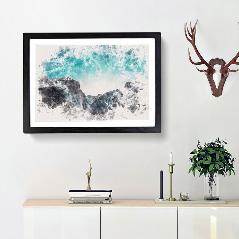 Yosemite Valley At Dusk Watercolour - Picture Frame Graphic Art, 24cm H x 33cm W x 2cm D, Black Framed