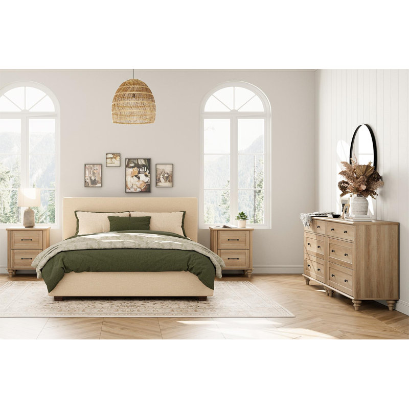 Scarlett 4-Piece Bedroom Set with Charging Station, Oak