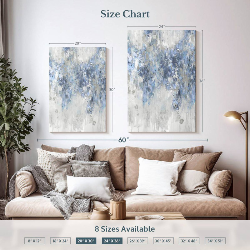 Avery Cascade Blue With Silver, 36" H x 24" W
