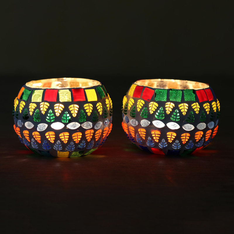 2 Piece Glass Tealight Holder Set