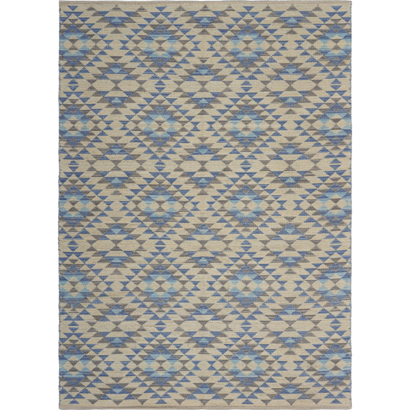 Pullins Handmade Geometric Southwestern Blue/Beige Area Rug, Rectangle 2'6" x 4'
