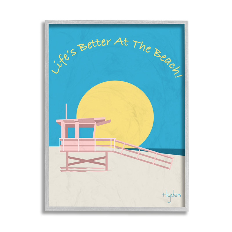 «Life's Better at Beach Expression» par Mark Higden, reproduction d'art graphique, Cadre noir, H 14 po x l 11 po x P 1,5 po