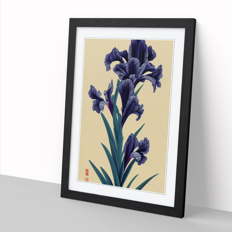 Parrella Iris Flower Japanese - Picture Frame Print, 34cm H x 25cm W x 2cm D, Walnut