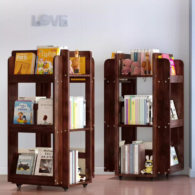 Bibliothèque rotative en bois massif Nut-Brown, Brun noyer