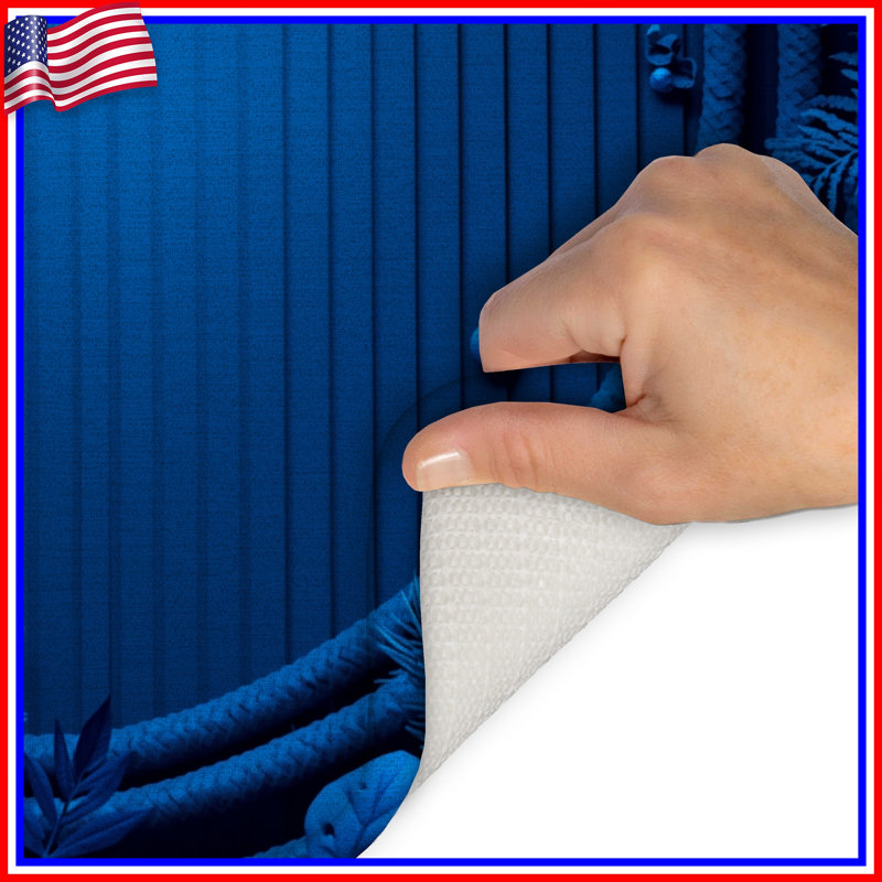 Tapis de bain bleu à feuillage abstrait, L 34 po x L 21 po
