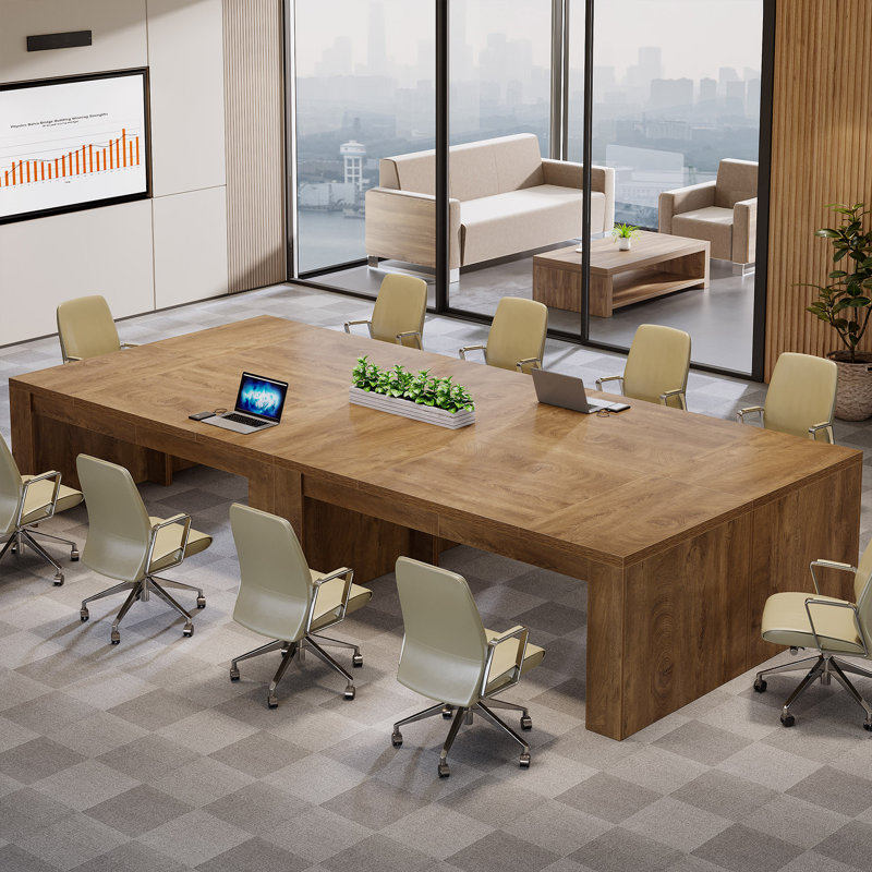 Table de conférence rectangulaire 71 po 71 po avec finition en bois, bureau pour 6 personnes, Naturel