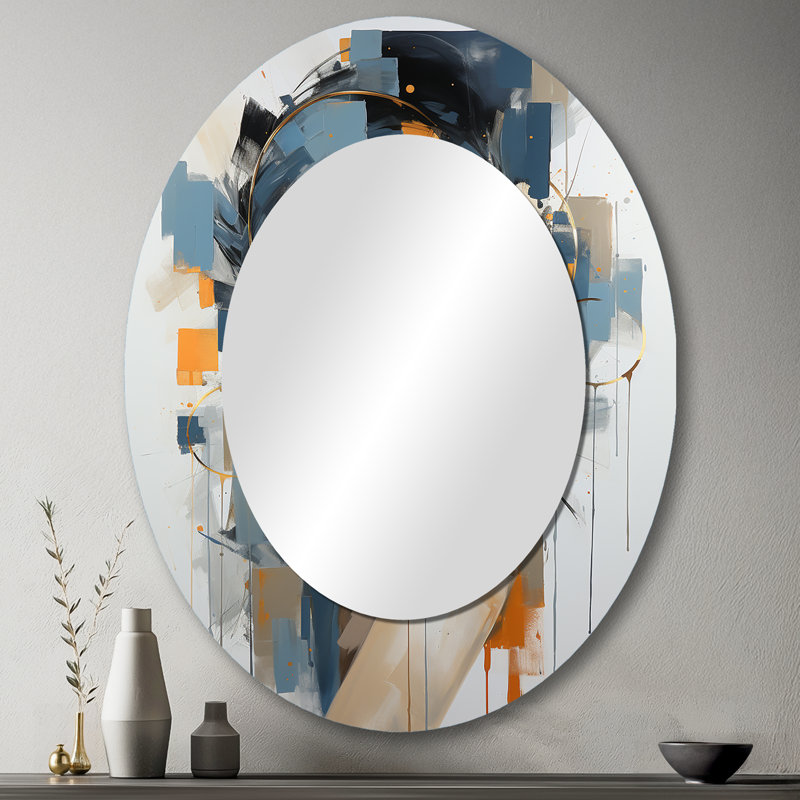 Valentino Fashion Portrait II - grand miroir mural ovale sur métal, 43 po x 33 po