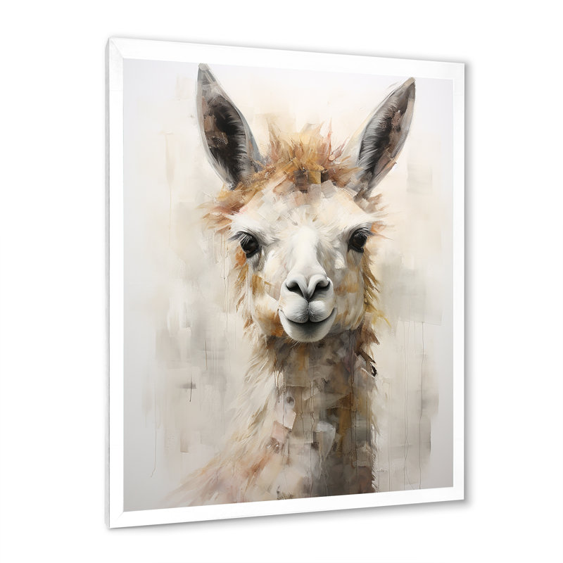 Furry Llama Portrait I, reproduction d'art sur toile, Cadre simple blanc, H 44 po x l 34 po x P 1,5 po