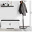 Banc de rangement à 2 niveaux, banc à chaussures de 39,4 po de largeur avec coussin de siège rembourré, banc d'entrée avec 2 portes de grange et tablette réglable, blanc-129191504