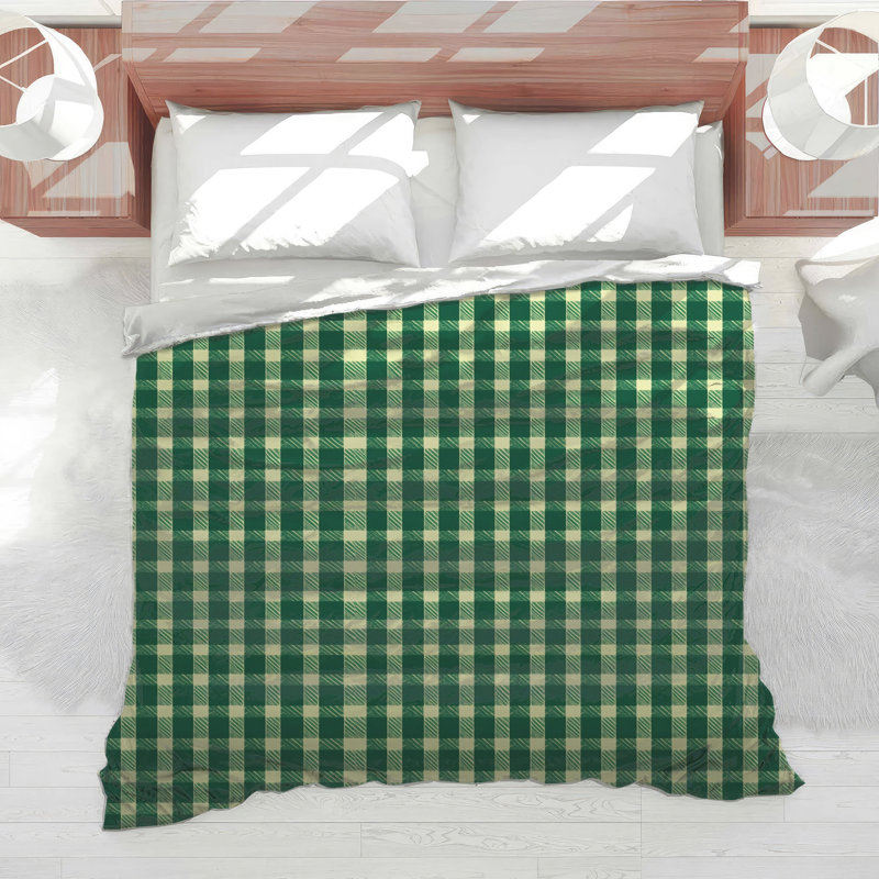 Édredon à motif écossais vert et blanc, Très grand lit